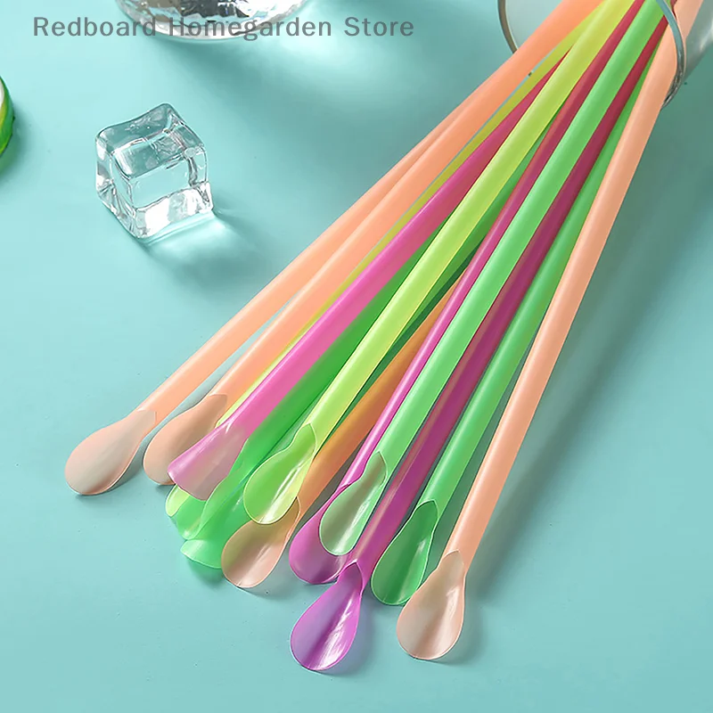 Description Picture 3 of item100pcs Multicolour Plastic Straws Drinking Straw Spoon Bar Pub Slush Straw For Birthday Celebration Party Supplies