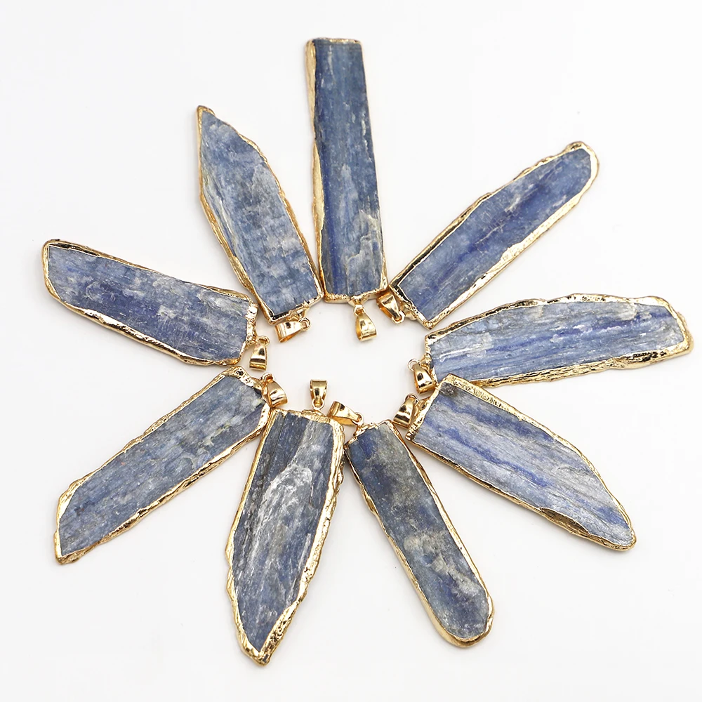 Natural  Raw Ore StoneKyanite Irregular Pendant Gilt Edge Necklace Mineral Healing Charm Jewelry Accessories Gift Wholesale 8Pcs