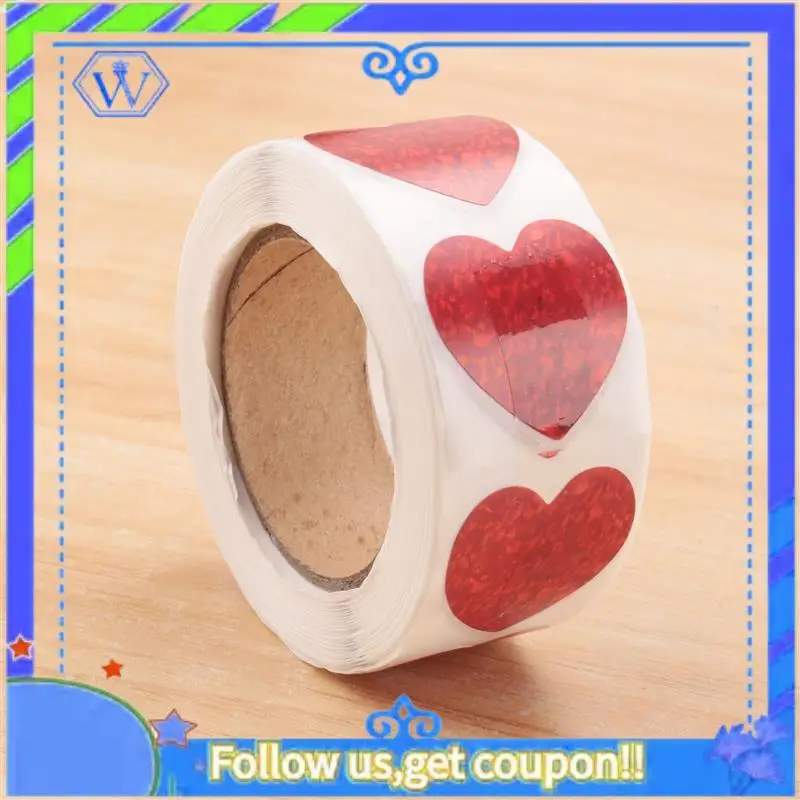 Easy To Use Valentine's Day Glitter Heart Stickers,Red Heart Stickers Roll,Heart Labels For Anniversaries Wedding(500Pcs/Roll)