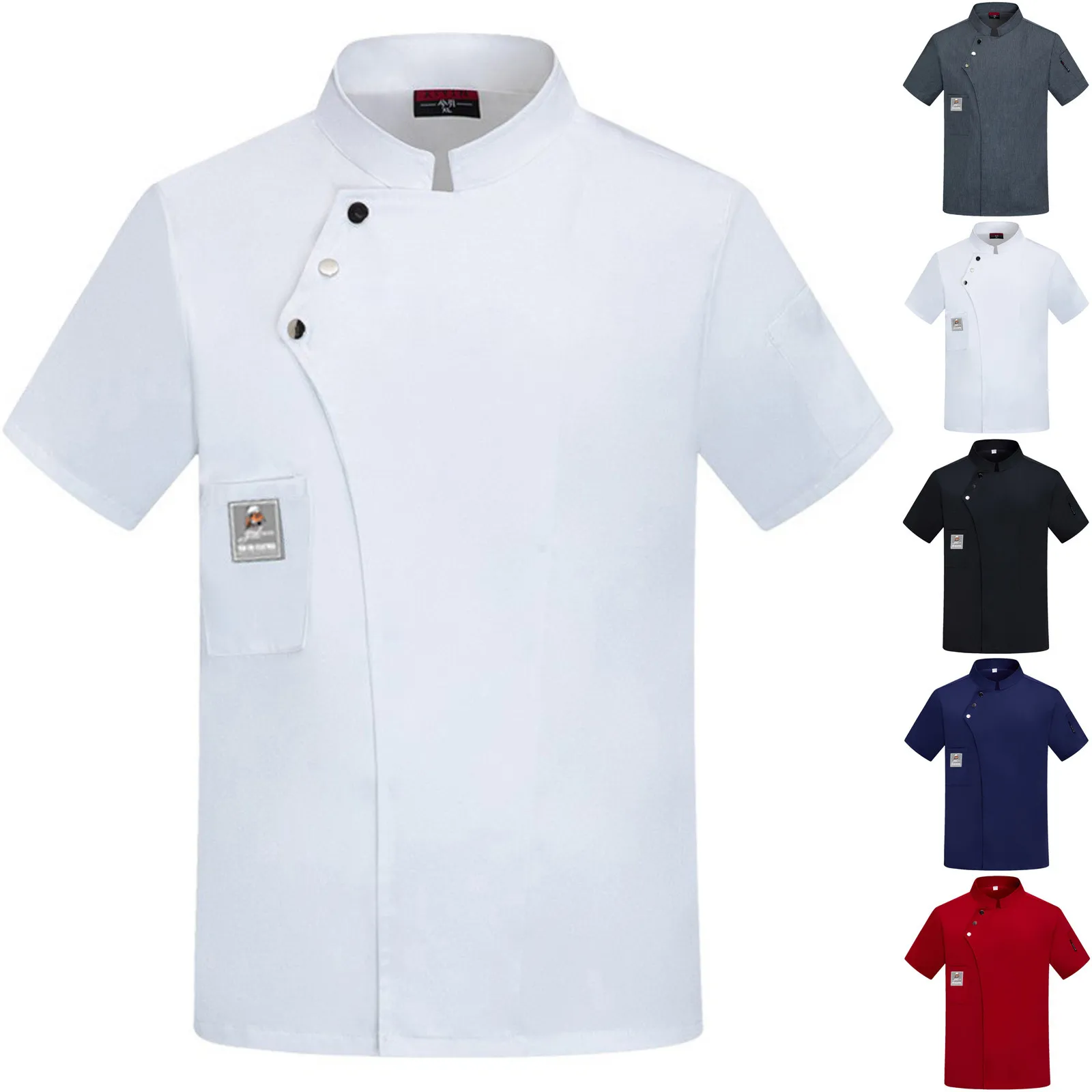 New Fashion Back Kitchen Uniform Top Woman Men Chef Work Clothes Grill Restaurant Cafes Catering Short Sleeved Uniform Top