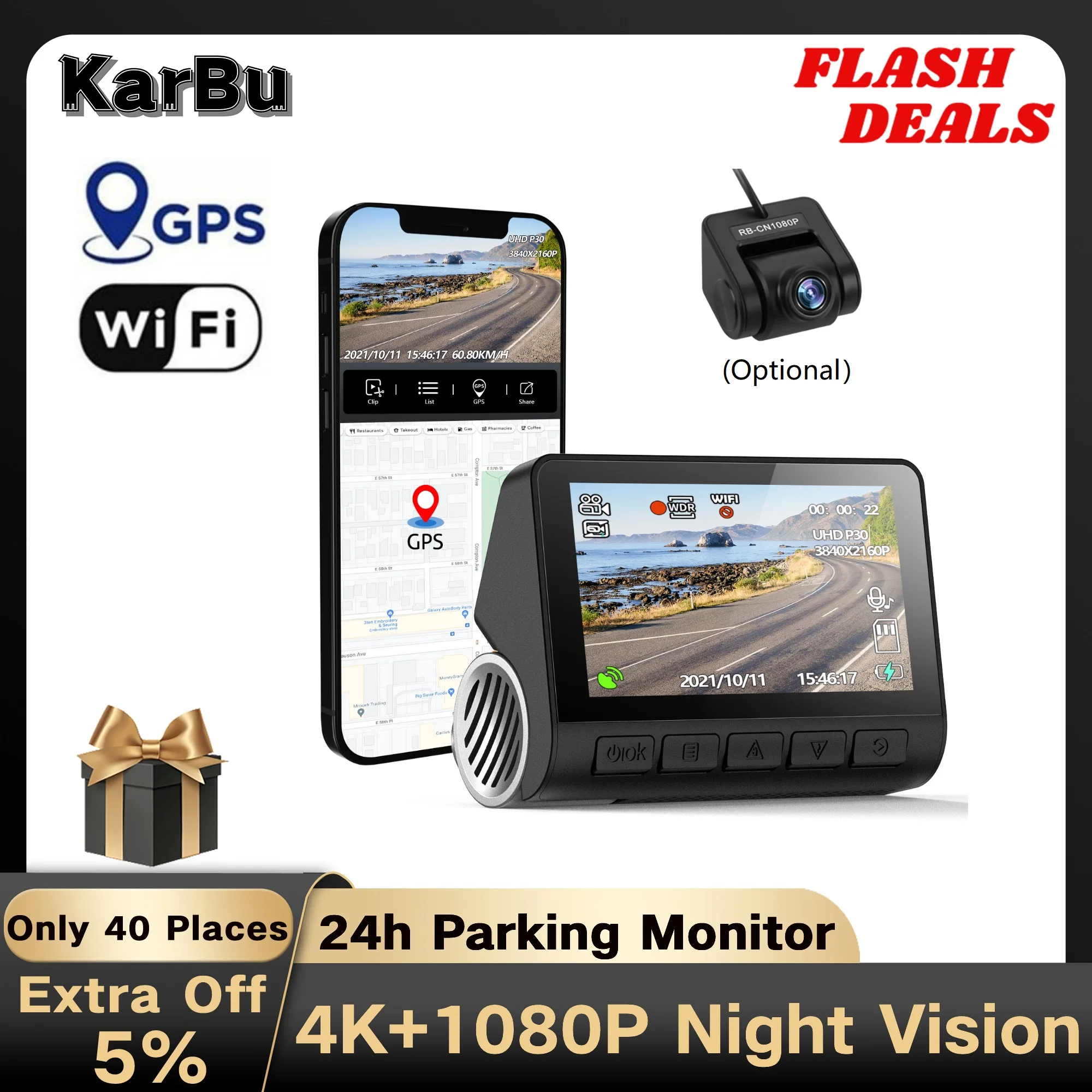 Dashcam 4K GPS Wifi 24h Parking Monitor Dash Cam for Car Camera Mini Night  Vision Dvr Front and Rear Dual Dvrs Video Registrator