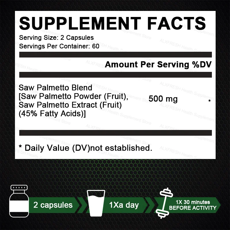 Saw Palmetto Capsules High Potency for Prostate, Urinary Tract ,Bladder Hair Health Supplement