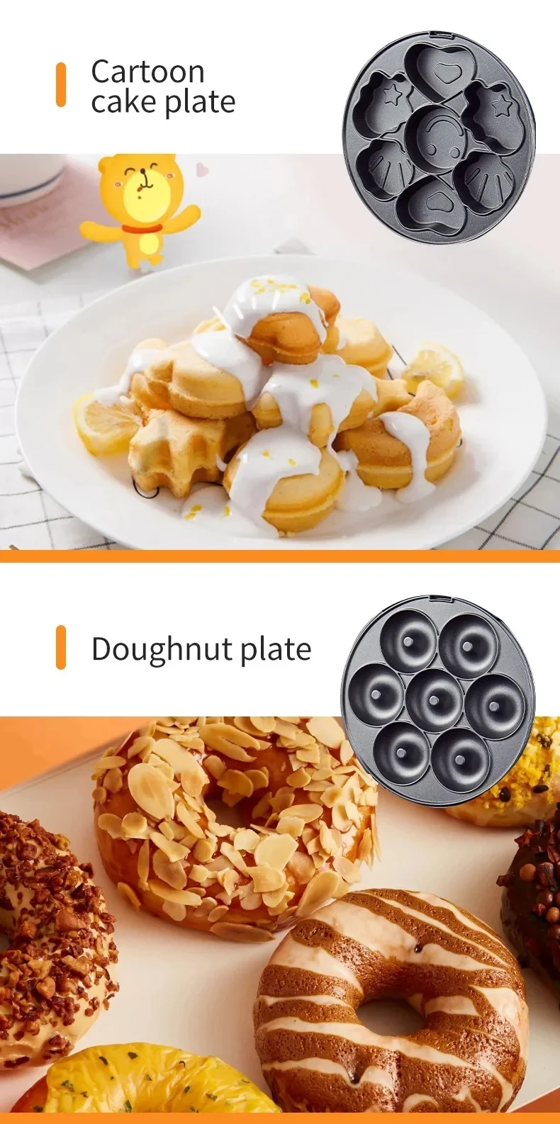 3in1 Exchangeable Waffle Sandwich Donut Maker Non-Stick Multi-Function Electric Breakfast Cake Baking Machine