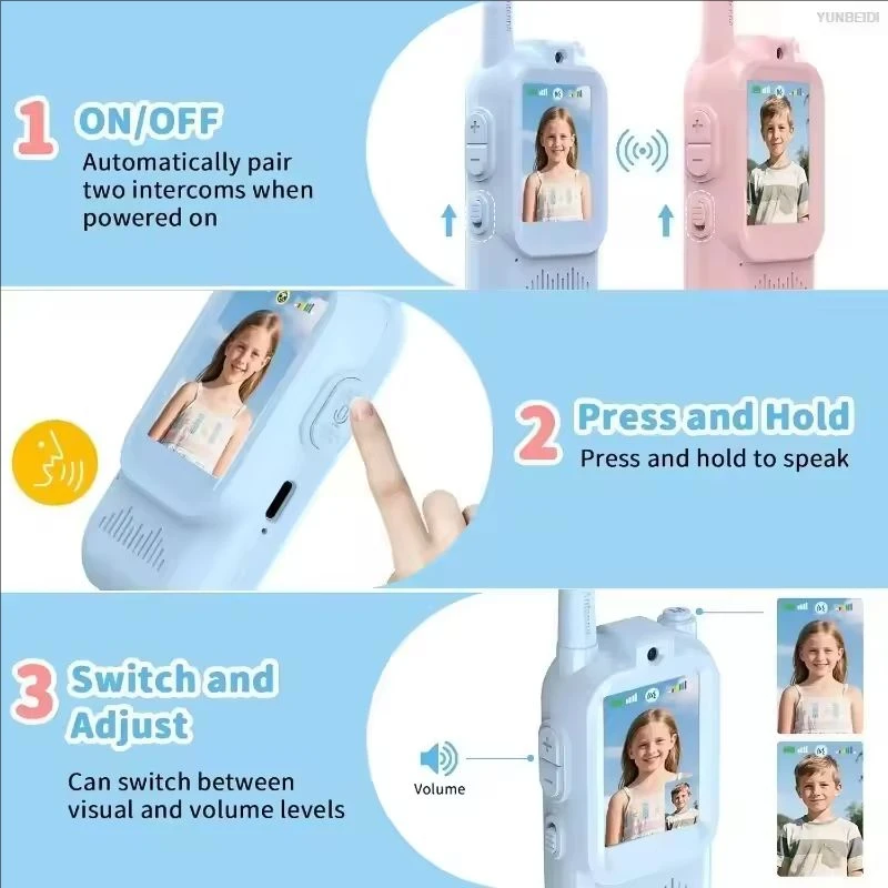 Walkie Talkie Video per Bambini, Confezione da 2, Ricaricabili, Giocattoli per Bambini per Campeggio, Viaggi, Regali di Compleanno per Bambini dai 3 ai 12 Anni - immagine 5