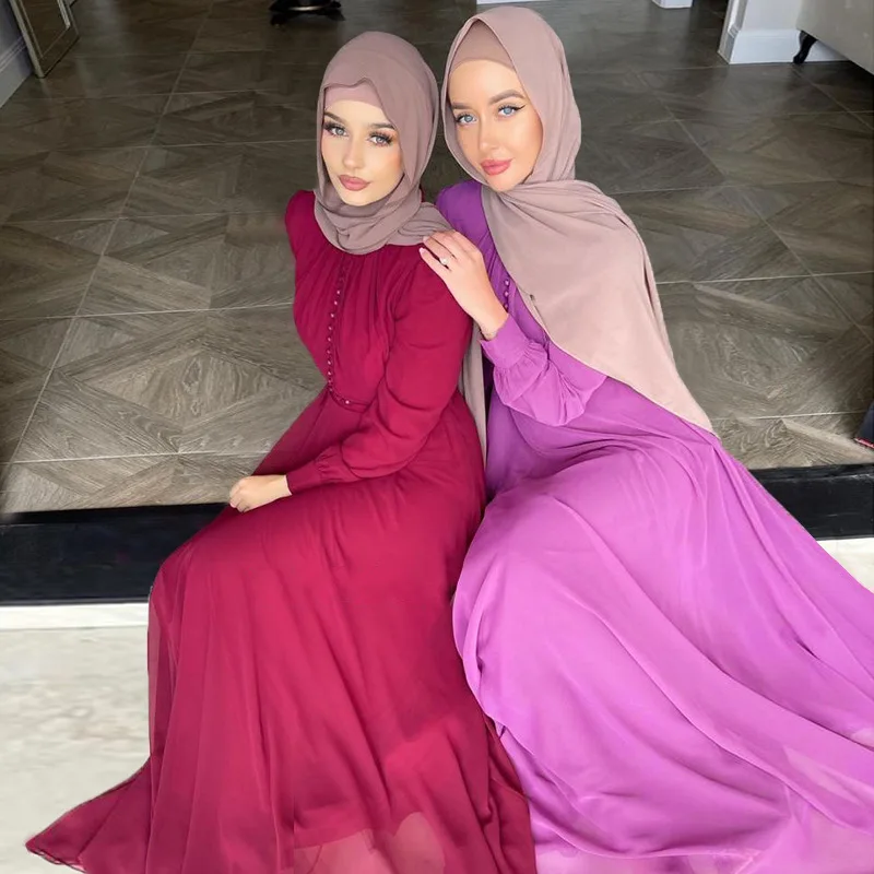 Muslim Open Abayas for Women, Monochromatic Caftan, Chiffon Robe, Musulaman Dress, Luxury Abayat, Islam Abayat, Female, 2022