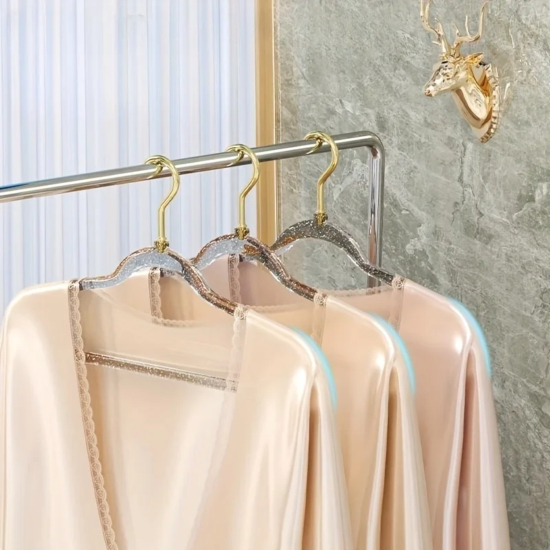 5/10PCS Sparkling Clear Glitter Hangers - Non-Slip, Secure Grip for Wardrobe Organization, Durable Thickened Design, Perfect for 2