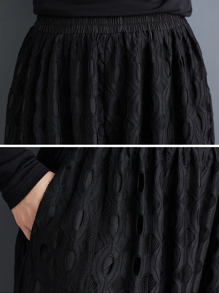 Black Vintage High Waist Hollow Out Wide Leg Pants Women Spring Summer New Casual Loose Ladies Trousers Fashion Streetwear 2025