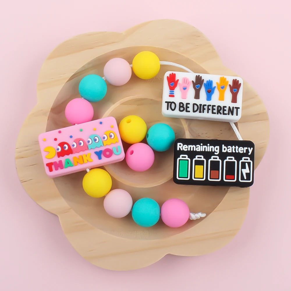  초점 비즈 실리콘 비즈, 다채로운 직사각형 보석 비즈, DIY 목걸이, 젖꼭지 체인 팔찌 액세서리, 10 개