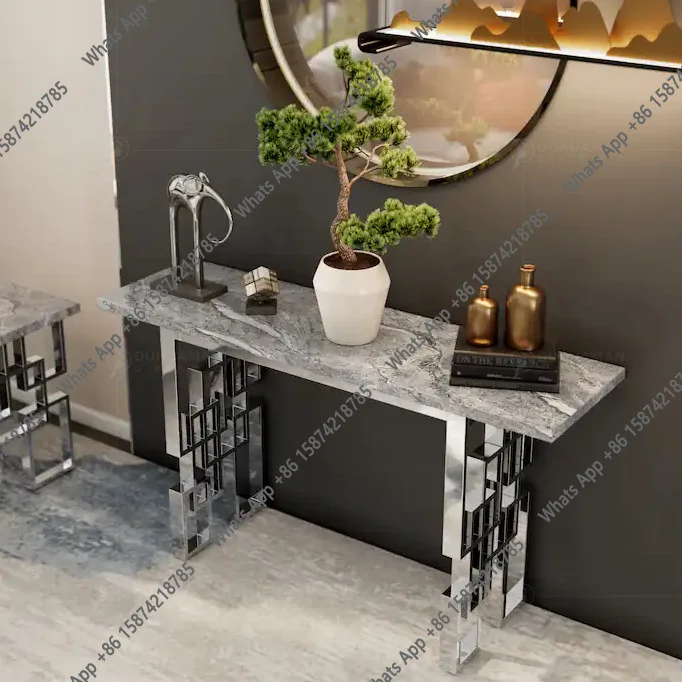 Light luxury marble entrance table Stainless steel modern simple entrance hall aisle end view table Club entrance table