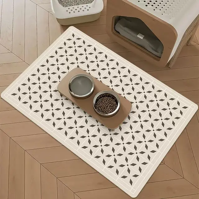 VIKAMA Black And White Simple Pet Mat, Pet Bowl Pad, Cat And Dog Feeding Pad, Strong Absorbent, Scratch-Resistant Home Decor 3
