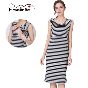 Breastfeeding Dresses Sleeveless Maternity Dress Summer Stripe Clothes Dress for Pregnant Women Cotton Postpartum Nursing Dress
