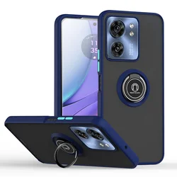 Shockproof Armor Matte Case with Magnetic Holder Ring Stand for MOTO ONE 5G-ACE (Dark Blue)