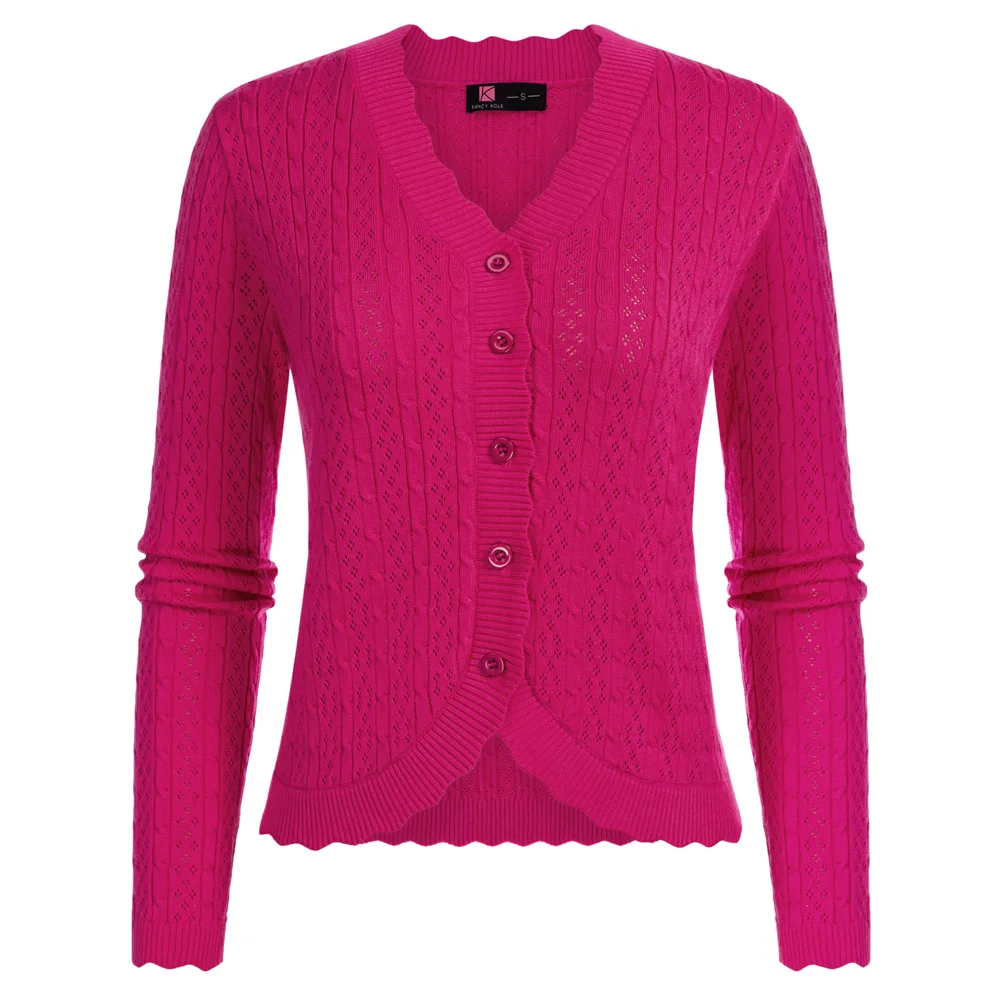 KK 여성용 니트 스웨터, 할로우 아웃 가디건, 긴팔 V넥, 싱글 브레스트, 단추 업 스웨터, 니트웨어 스트리트웨어