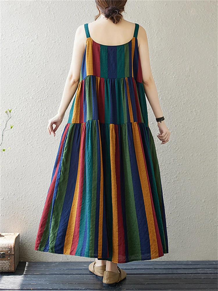 Cotton Sleeveless Vintage Camisole Dress Women 2025 Summer Casual Loose Long Beach Dresses Femme Robe Vestidos Elegant Clothing