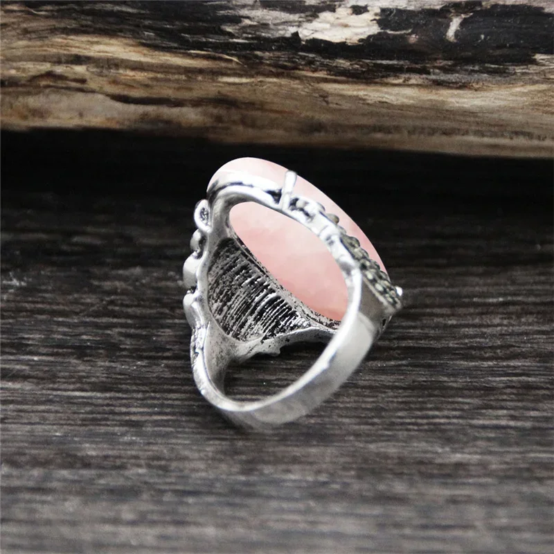 Finger Ring Silver Ring Vintage Natural Eye Shape Quartz Lapis Lazuli For Women Real Antique Silver Plated Natural Stone Unakite Rhinestone