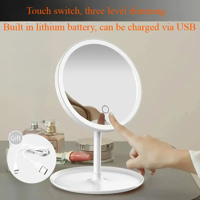 Makeup Mirror Vanity Cosmetic Mirror Storage Base USB Rechargeable Detachable 3 levels LED Portable