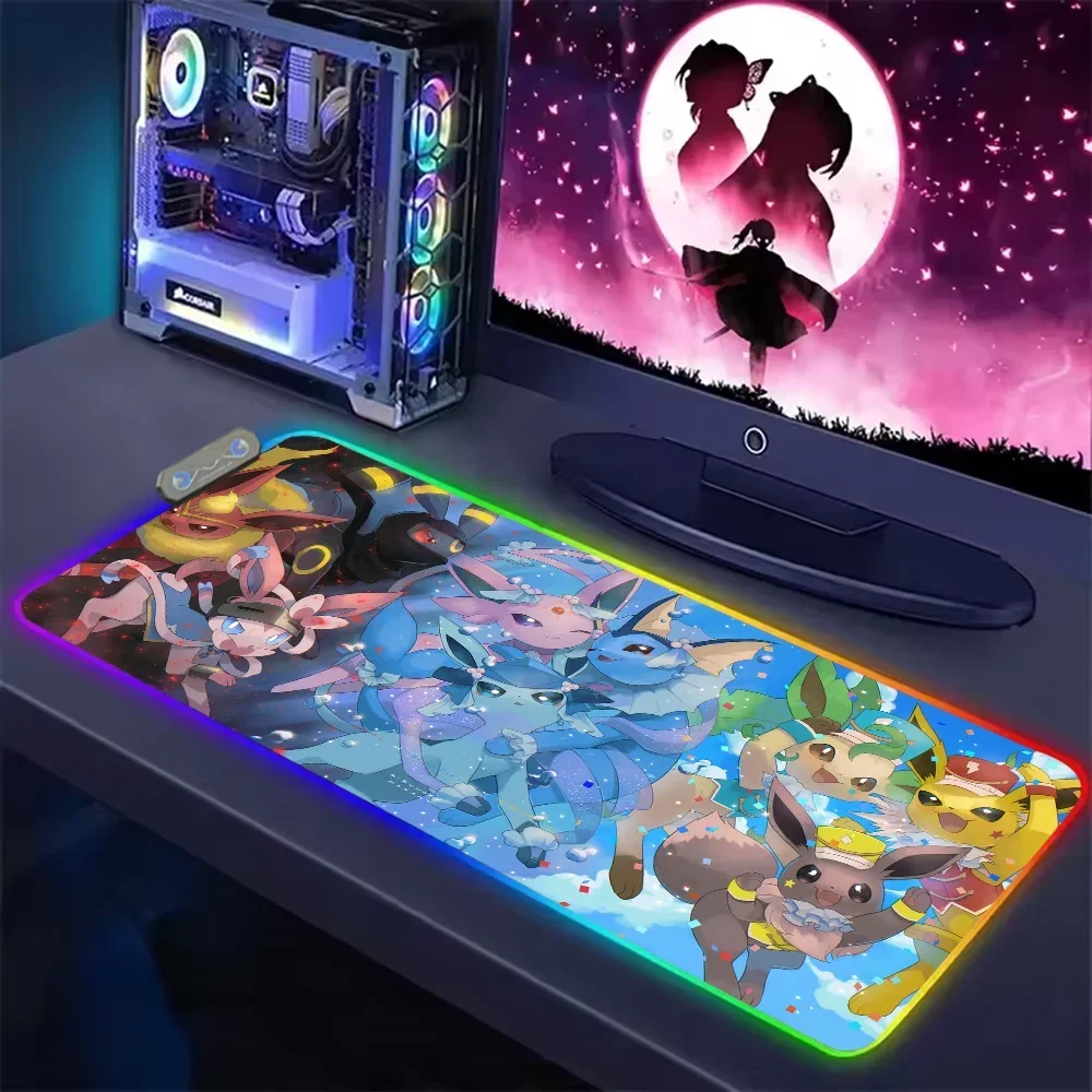 Cute E-eevees LED Light RGB Keyboard Cover Desk-mat Colorful Surface Multi-size World PC Gamer Luminous Mouse Pad 2