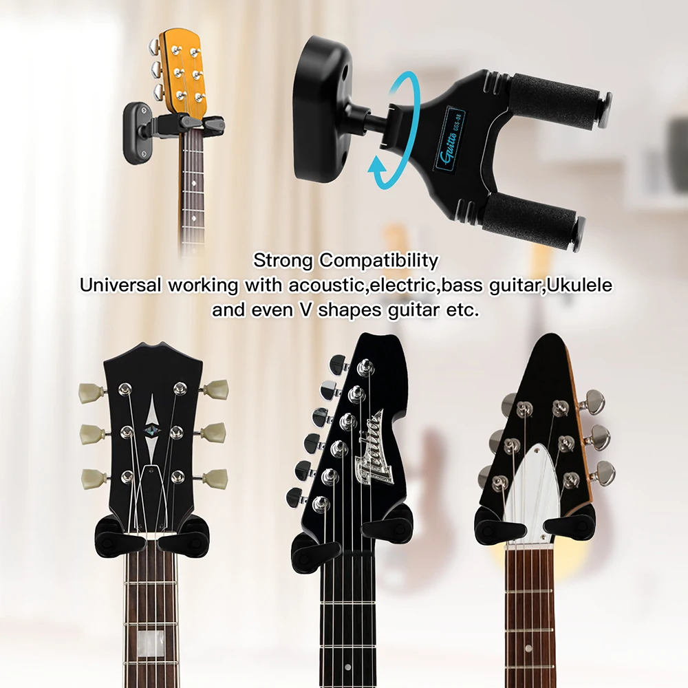 Guitto Series GGS-08 Wall Mounted Guitar Hooks Hanger Removable Guitar Bass Hold