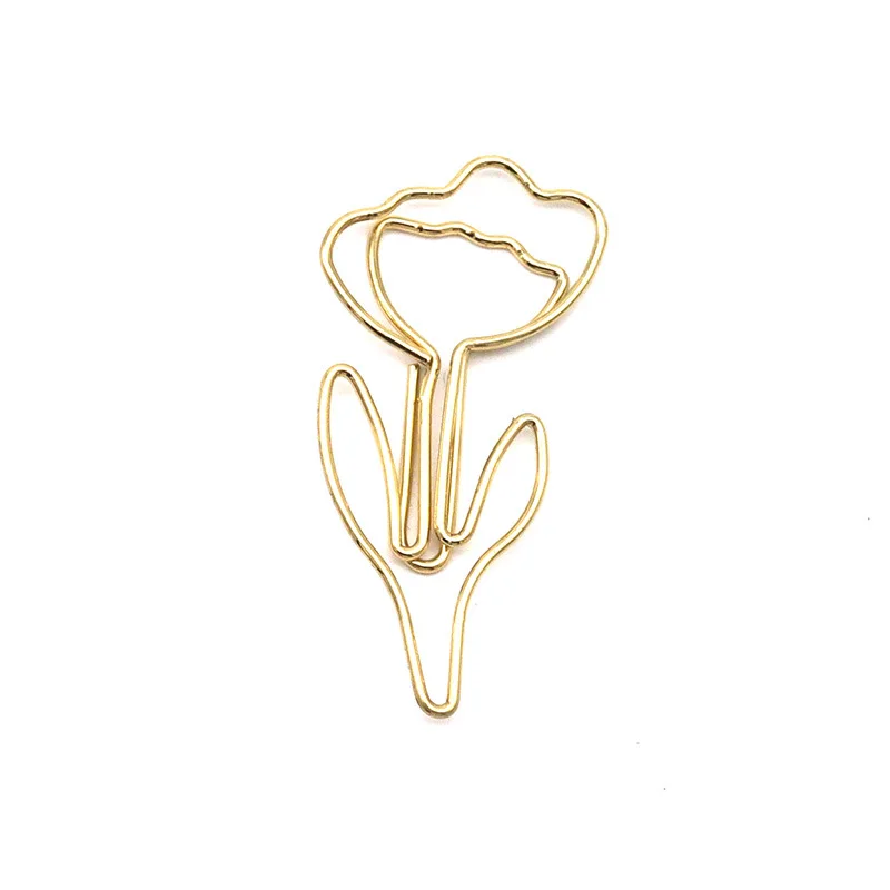 Special-shaped Paper Clip Flower Cute Paper Clips Decorative Rose Gold Bookmark Metal Color Flower Paperclip Cartoon