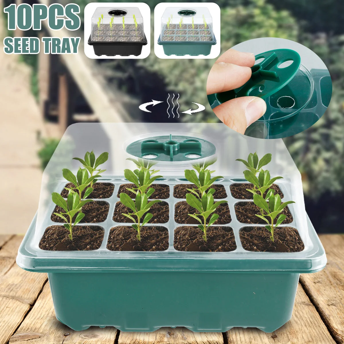 

Seedling Starter Kit ABS 10Pcs 12 Holes Seed Starter Tray Kit with Adjustable Vents Multifunctional Seed Propagator Set with