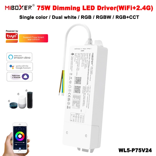 Miboxer 5In1 WL5-P75V24 Tuya สมาร์ท24V75W WIFI + 2.4G ตัวหรี่ไฟในตัวไดร์เวอร์สำหรับสีเดียว/ขาวคู่/RGB/RGBW/rgbct แถบไฟ LED 1