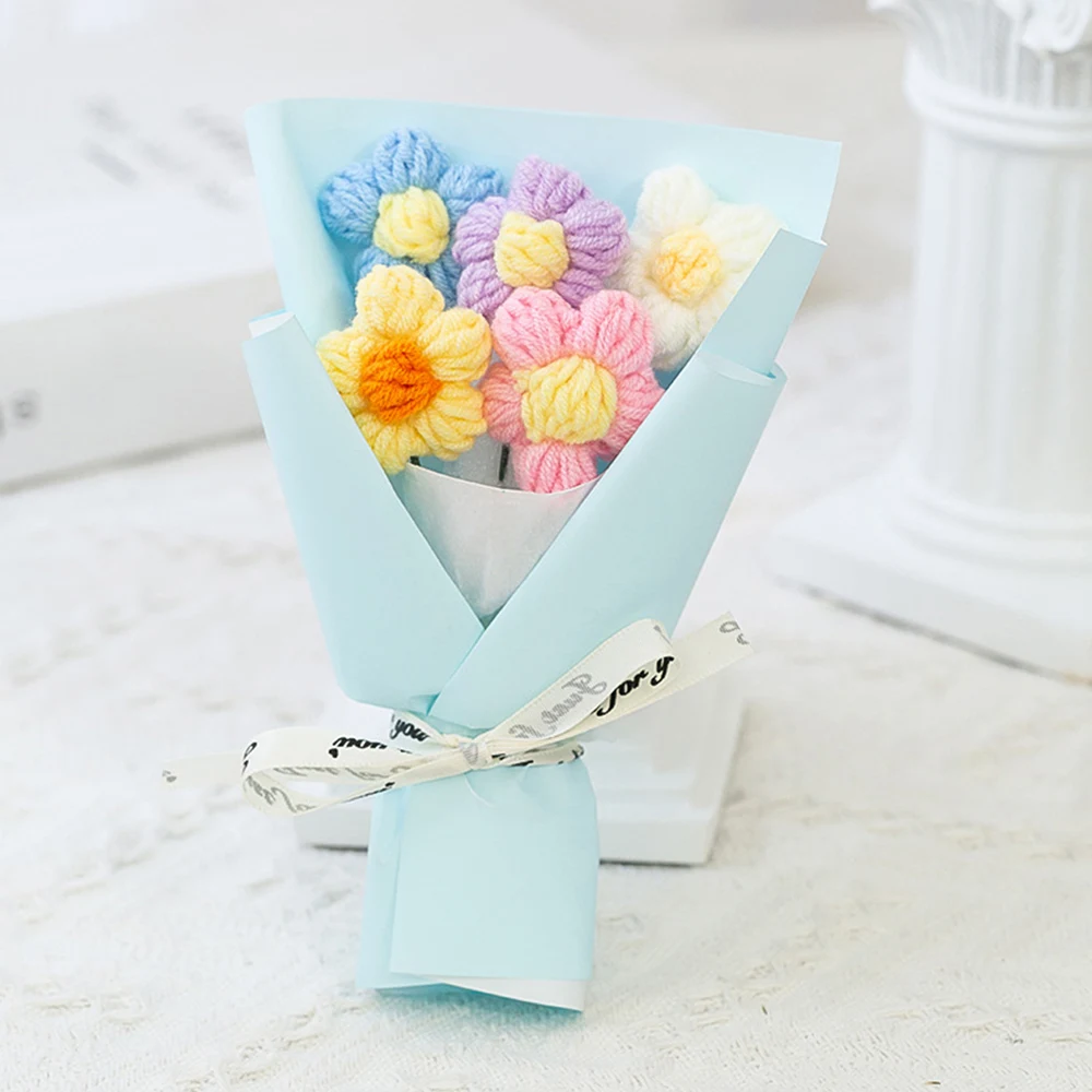 Fake Florals Colorful Artificial Flowers Creative Handmade Crochet Mini Flower Bouquets Teacher's Day Gift Floweres Home Decor