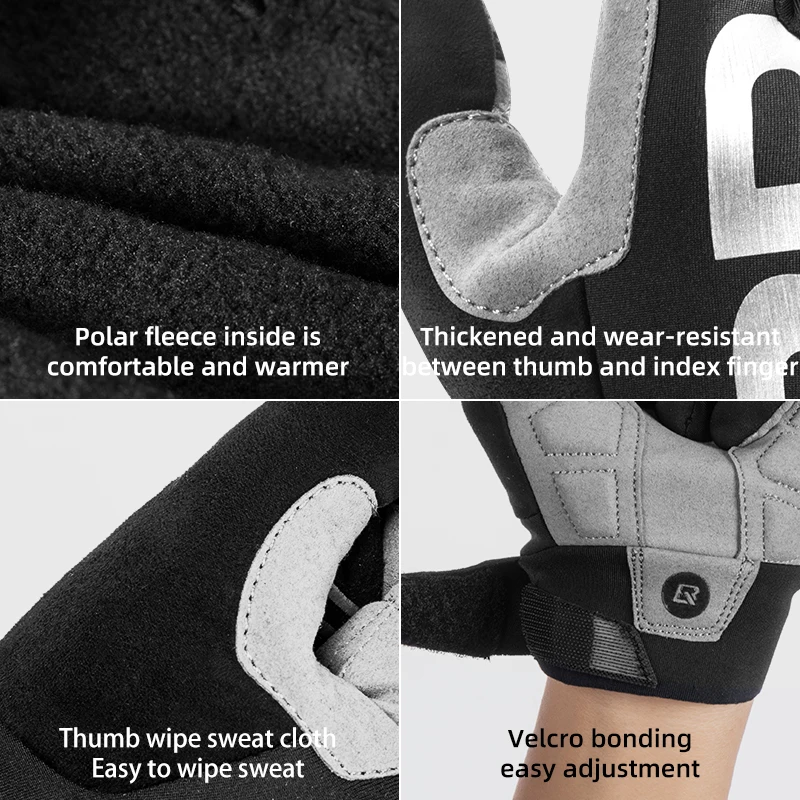 ROCKBROS Bike Glove Winter Warm Windproof Gloves Fleece Long Finger Touch screen Gloves Outdoor Sports Running Riding Mittens 6