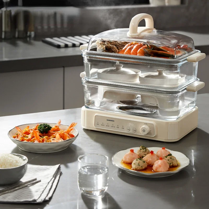 Glass Electric Steamer Multi-Functional Reservation Three-Layer Steaming Integrated Stainless Steel Steam Box Large Capacity 2