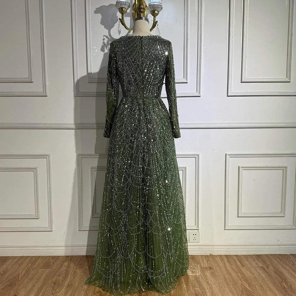 slim fit dress slacks Luxury Green Beaded Long Sleeves Mermaid Evening Dress SS163  Sharon Said