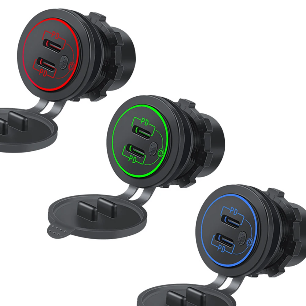 

12V/24V Fast Dual Type-C USB PD Car Charger Adapter Socket Power Outlet Universal For Boat Marine Motorcycle