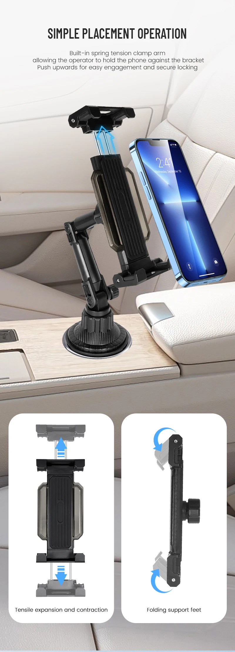 Auto Cup Slot Tablet Stand halter 360 verstellbarer Griff Kipp stange rutsch feste dreieckige Basis Autozubehör für iPad Xiaomi Tab – Detail 4