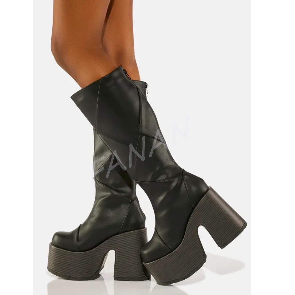 

Back Zipper Wooden Heel Punk Boots Platform Chunky High Heel Shoes for Women High heel High Heels 2023 New Zapatos Para Mujere