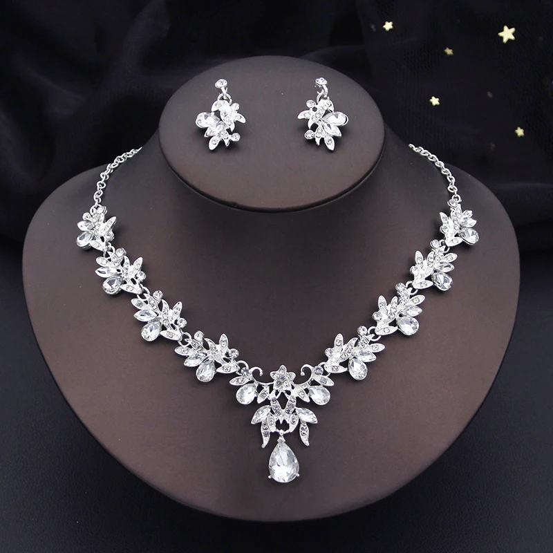 Luxury Purple Crystal Star Rhinestone Bridal Jewelry Sets for Women Bride Necklace Earrings Wedding Jewelry Set Fashion