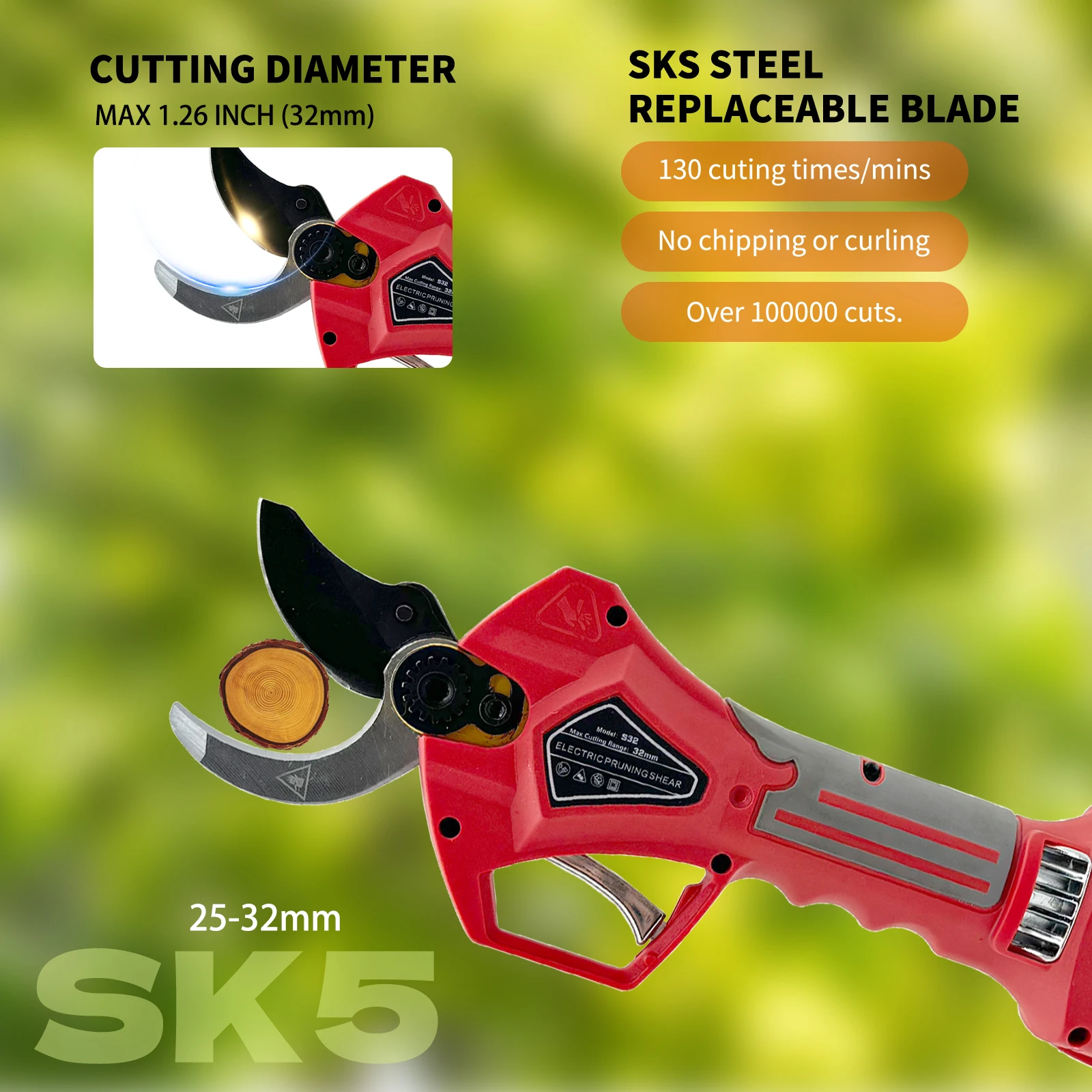 21V Cordless Pruner Lithium-ion Pruning Shear Efficient scissors Bonsai Electric Tree Branches garden tools electric S32 32mm 2