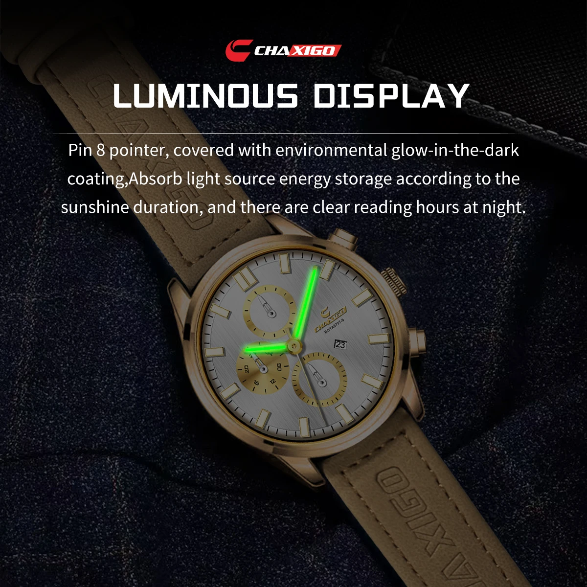 Chaxigo Men's Leather Strap Watch Luminous Hands 43 4mm Case 3atm Water Resistance Date Display Casual Business Watch, Alina Gadgets