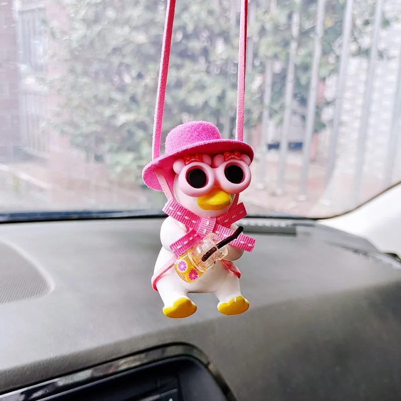 Pendentif Pour Rétroviseur De Voiture - Petit Canard Anime Qui Se Balance - Résine, Longueur Réglable - Déco Intérieure Cadeau Mignon
