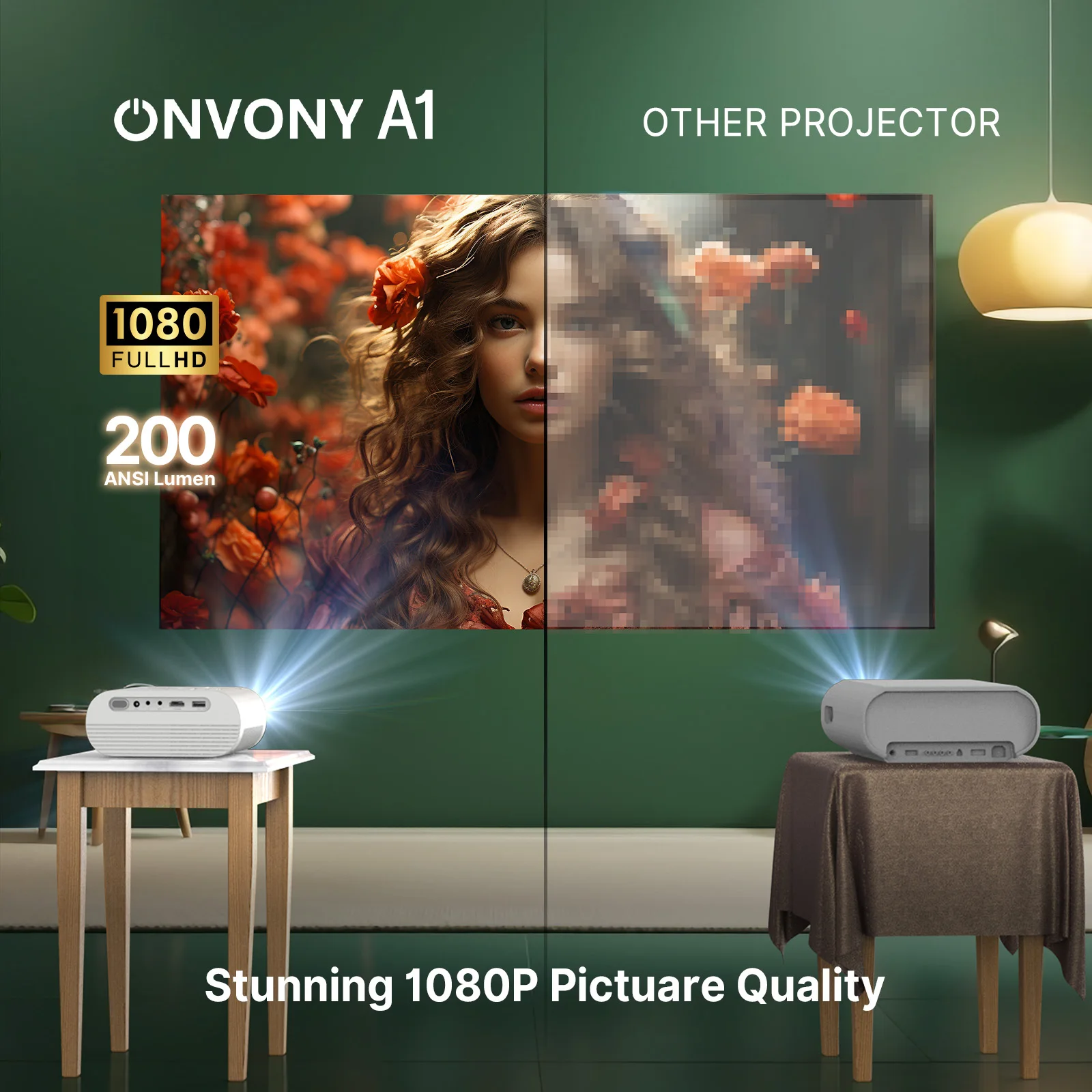 Mini Projector Portable Projector Video Projector ONVONY A1 Portable Native 1080P WiFi Mini Projector LED Wireless Projector Movie Bluetooth Full HD 1080P Home Theater