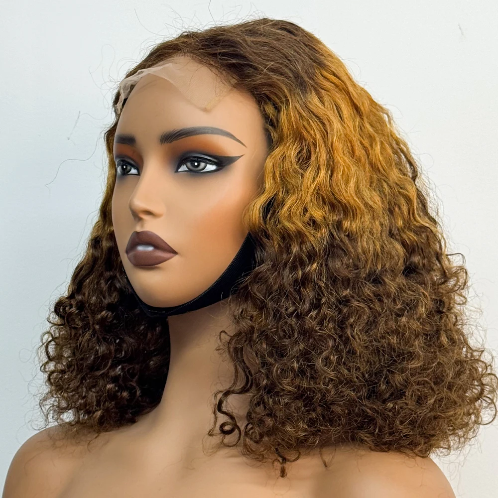 250% Density Water Wave Curly Human Hair Wigs Double Drawn 4x4 Transparent Lace Closure Human Hair Wigs  For Black Women
