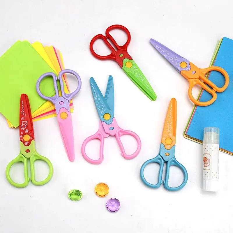 soft handle scissors portable scissors cutter black blade scissors stationery scissors creative cute lace scissors can be changed into 6-head child safety DIY pattern paper cuttings card tool