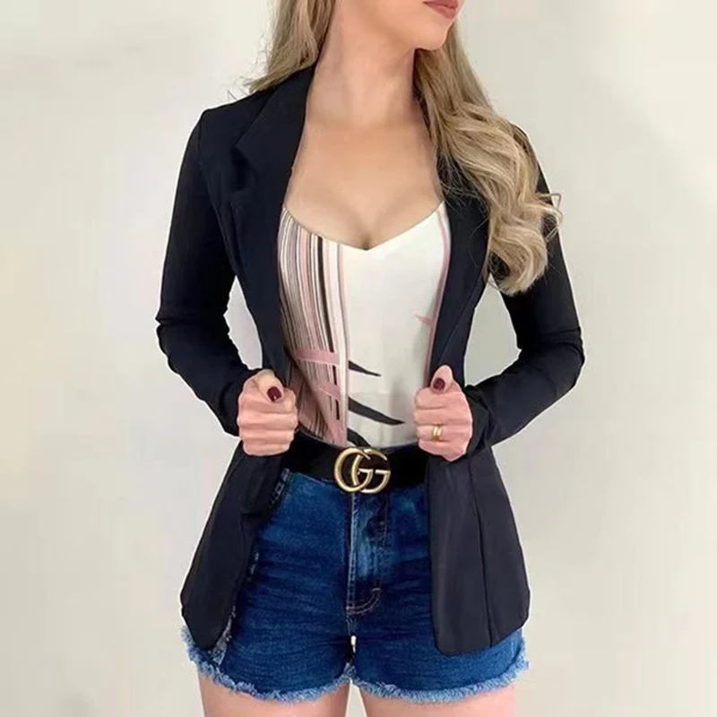Women's Blazer 2024 Formal Blazer Women's Office Work Set Pocket Jacket Coat Loose women's wear 5