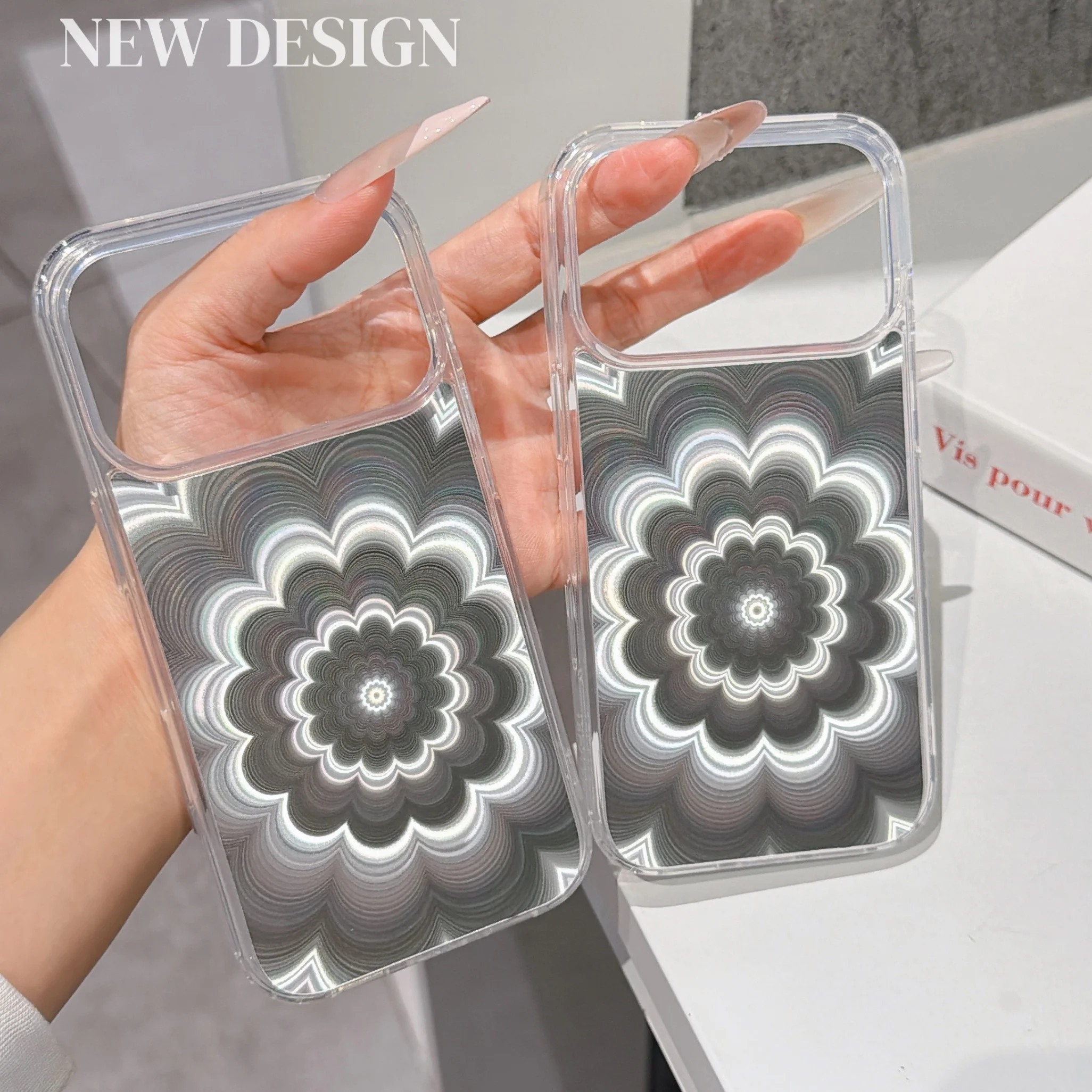 Holographic Flower Mirror Phone Case - Shiny Laser Gradient Clear Cover with Glitter
