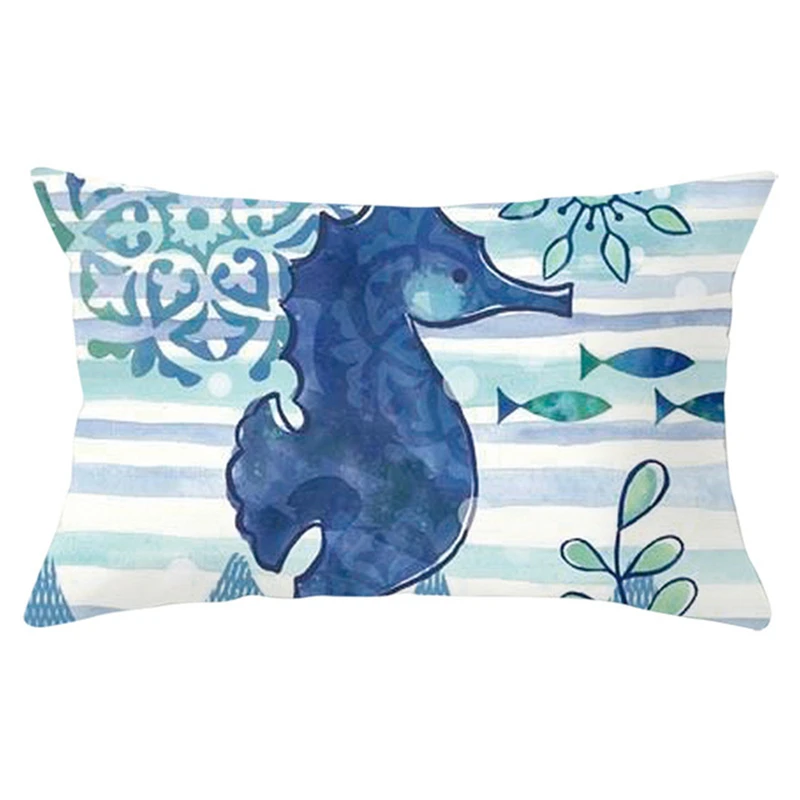 Cartoon Mermaid Sea Animal Pillow Cover Home Whale Turtle Print Throw Pillow For Office Sofa Cushion Cover Home Decor 30x50CM 