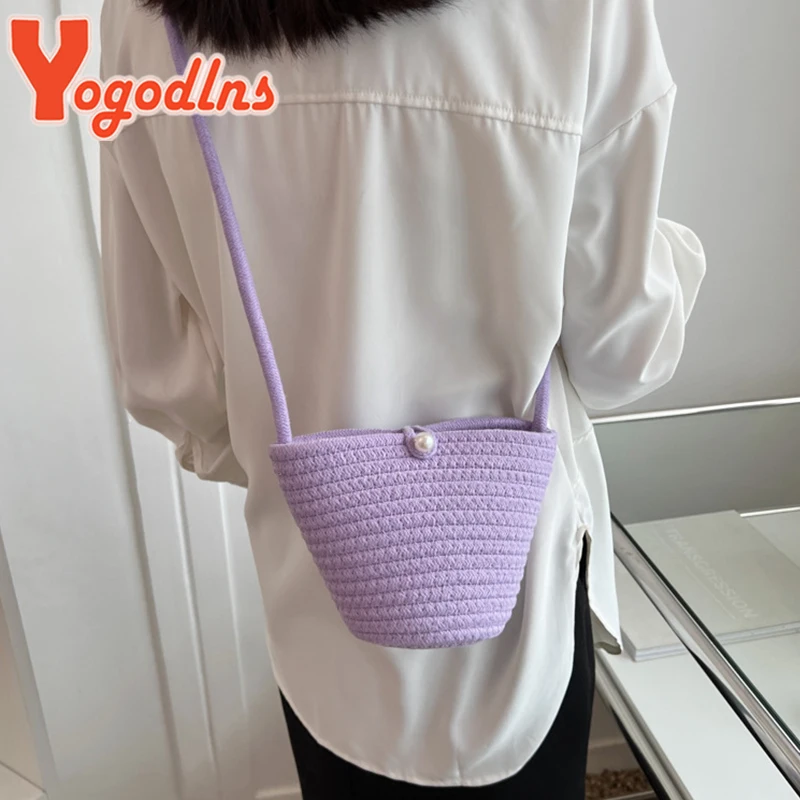 Summer Straw Bucket Bags for Women Rattan Braided Beach Bag Small Crossbody Shoulder Bag Bohemia Messenger Bag Handbag