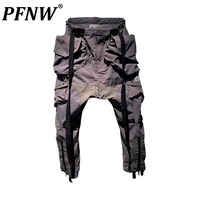 

PFNW Spring Summer Men's Tide Pioneer Function Ribbon Techwear Cargo Pants Trendy Elastic Trendy Contrast Color Trousers 12A9807