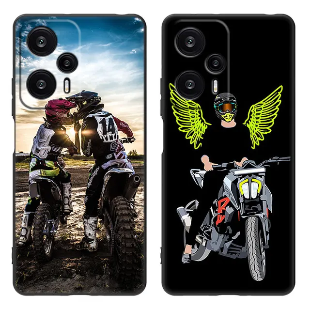 Motorcycle Rider Cartoon Cover Black Phone Case For Xiaomi Mi POCO X6 Pro 5G F5 M6 X5 X4 Pro X3 NFC M5 M4 M3 F2 Pro F4 F3 GT