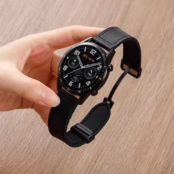 Premium 22mm Leather Silicone Magnetic Watch Band Strap for Xiaomi S1 Active (Black)