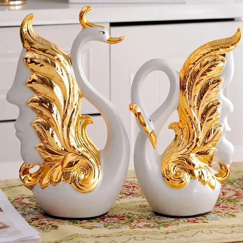 

2PCS Creative Ceramic Swan Ornament Home Decoration Crafts TV Cabinet Office Statues Accessories Wedding Gift Figurines