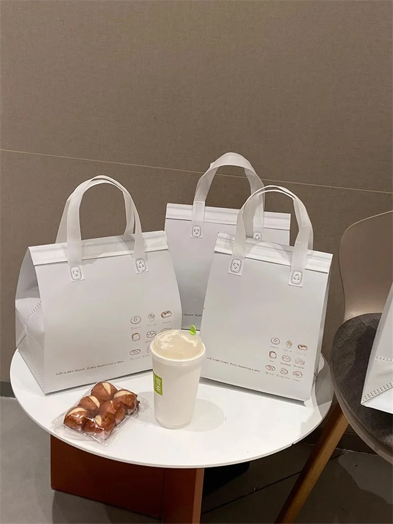 10pcs Non-Woven Insulated Tote Bags – Reusable Fabric Pouches for Cake, Bread, Drinks, ... - SKU NITB1733 - UGI Packaging