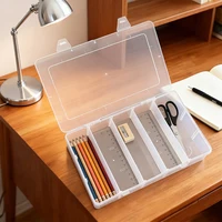 5-Compartment Transparent Plastic Storage Box, Desktop Stationery Organizer, Pencil Case with Adjustable Dividers - Large Capaci 1