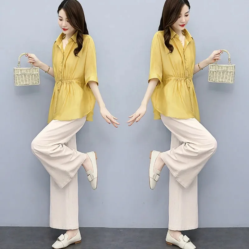Fashion Cotton and Hemp Suit Female 2023 Spring and Summer New Temperament Foreign Air Age-Reducing Wide-Leg Pants Two-piece Set
